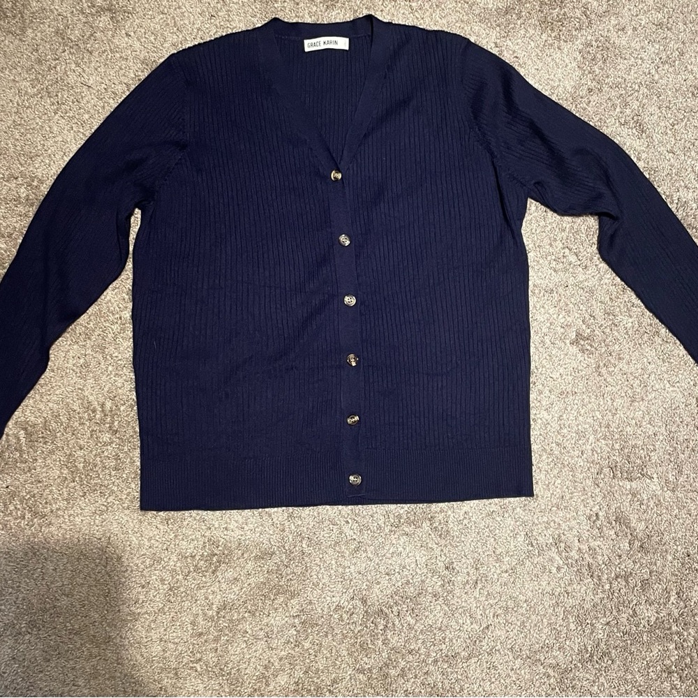 Grace Karin Deep Blue Button-Up Cardigan